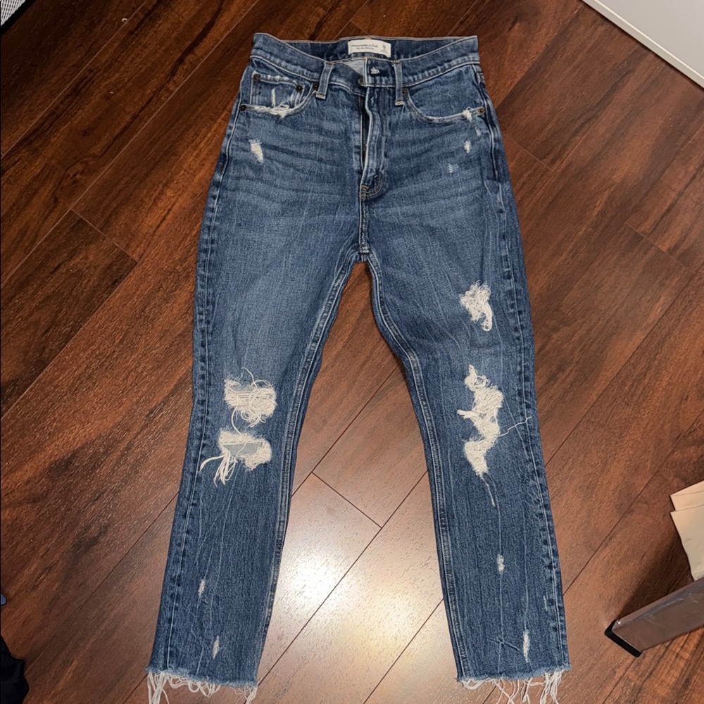 Abercrombie & Fitch Medium Blue Distressed Straight Leg Jeans